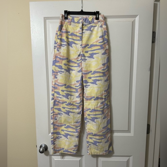 NWT‎ Topshop Pastel Camo High Waist Wide Leg Jeans, US 4 - Picture 8 of 16